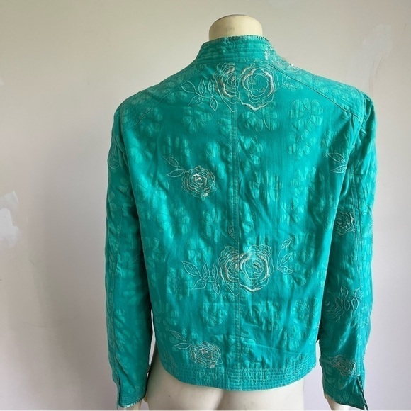 MIRASOL Women’s Embroidered Roses Jacket Mandarin Collar Shell Buttons Green S - Picture 2 of 14